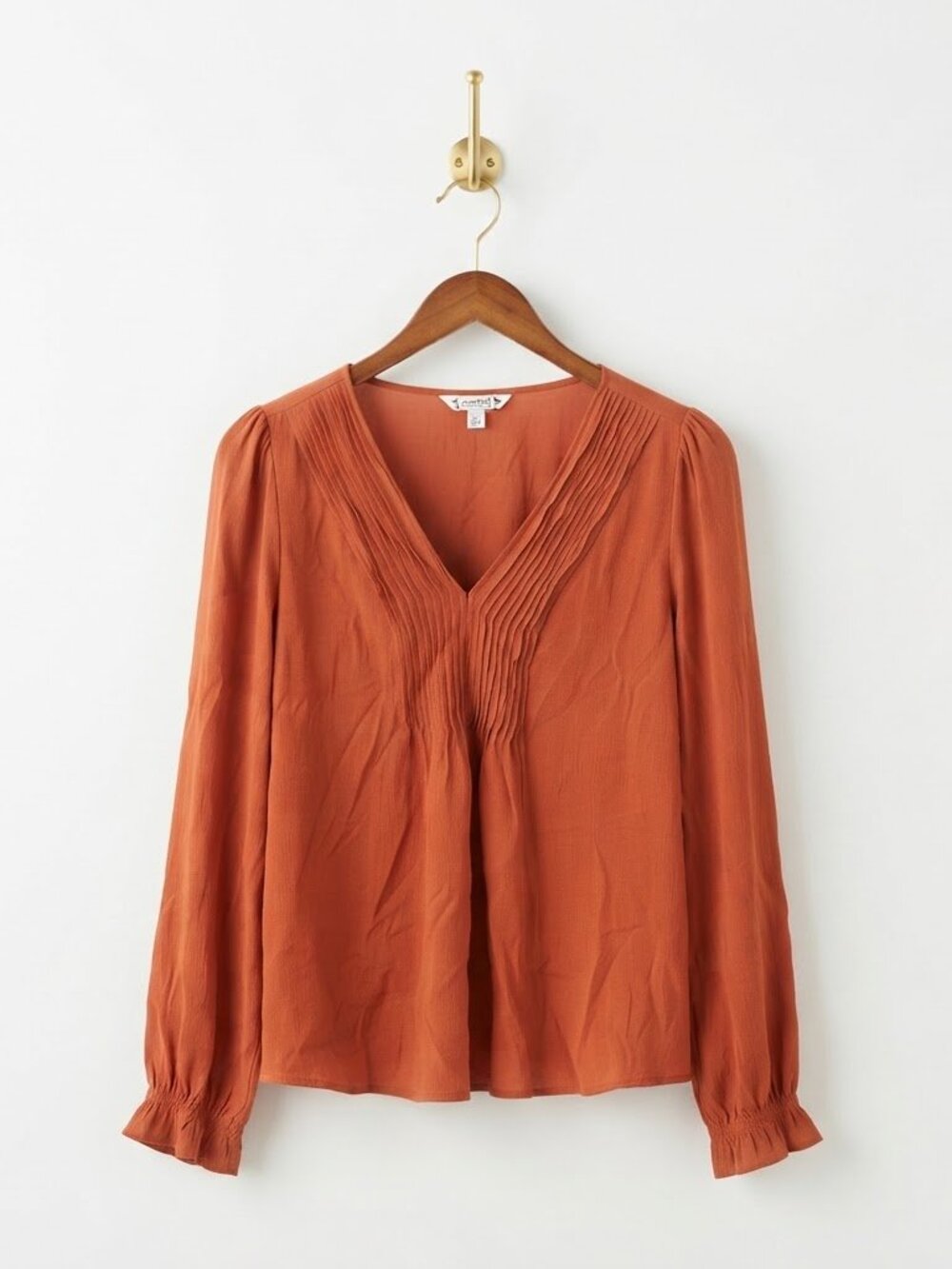 Rust Orange Pleated Blouse Medium Cottagecore Dark Academia Aesthetic Boho Folk